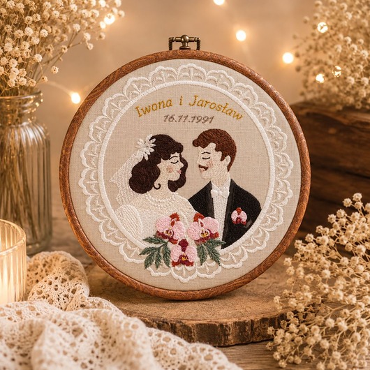 Ślub - inne Personalizowana pamiątka ślubna/rocznicowa, haft w oprawie vintage