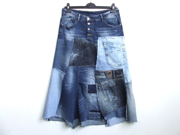 spódnice maxi Patchworkowa spódnica jeans r.44