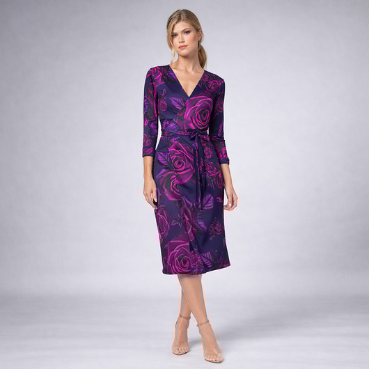 sukienki midi damskie Monica Magic Rose - sukienka kopertowa