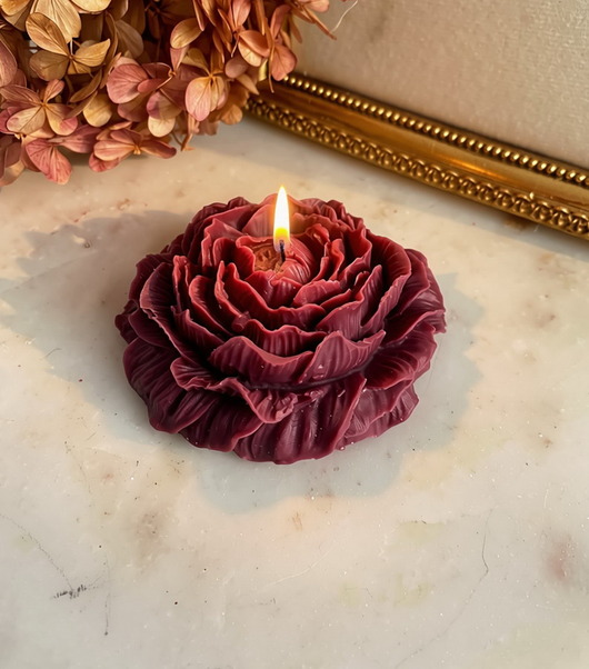 świeczniki i świece Świeca sojowa ekologiczna dekoracyjna piwonia peonia "Burgundy Touch" 80x35mm