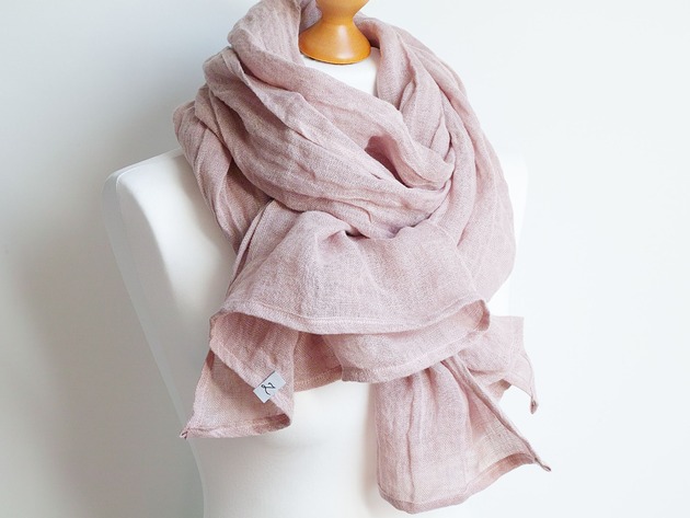 szale damskie DUŻY szal lniany damski PUDROWY, lniany szal