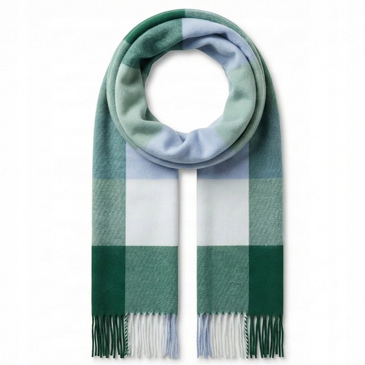 szale damskie Szalik Damski kaszmirowy w kratkę zielony niebieski kolorowy szal prezent