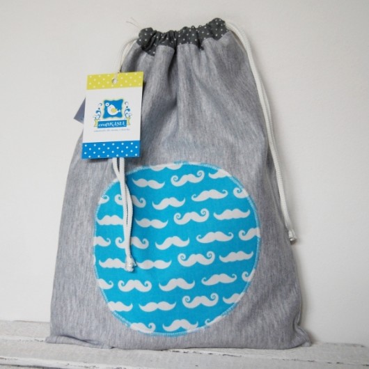 Worek przedszkolaka niemowlaka- Dres- WąsyTurkus craftKASIA