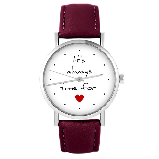 zegarki damskie Zegarek - Time for love - skórzany, burgund