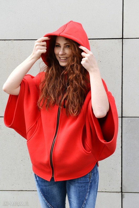 bluza z kapturem damska Ponczo narzutka bluza kurtka