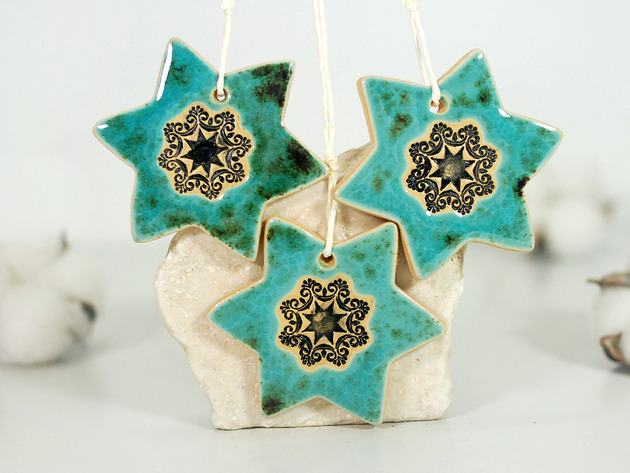 ozdoby choinkowe Turkusowe gwiazdki choinkowe - ozdoby ceramiczne
