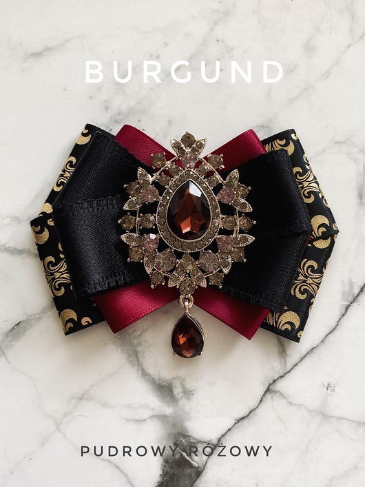 broszki Burgundowa Czarna Brosza z kryształem w kolorze wina  NEW
