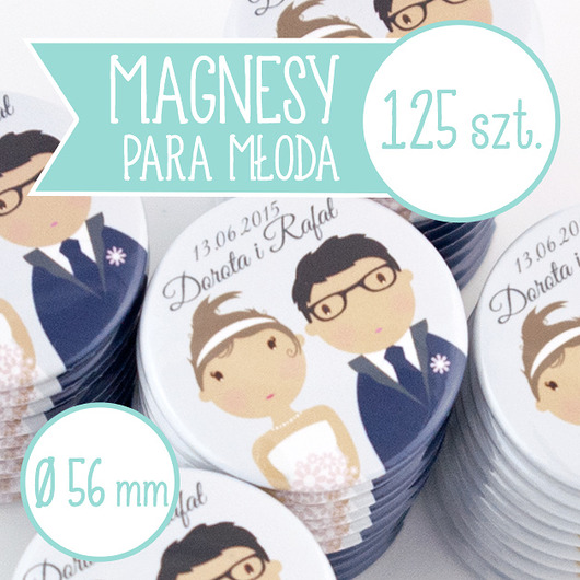 125 szt. magnesy ślubne Młoda Para 56 mm inkipinki