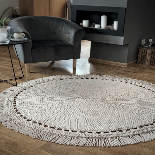 dywany Dywan Boho z frędzlami Ręcznie robiony dywan bawełniany 110 cm