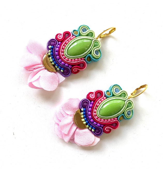 kolczyki soutache Sutaszowe kolczyki BELIZE z kwiatami