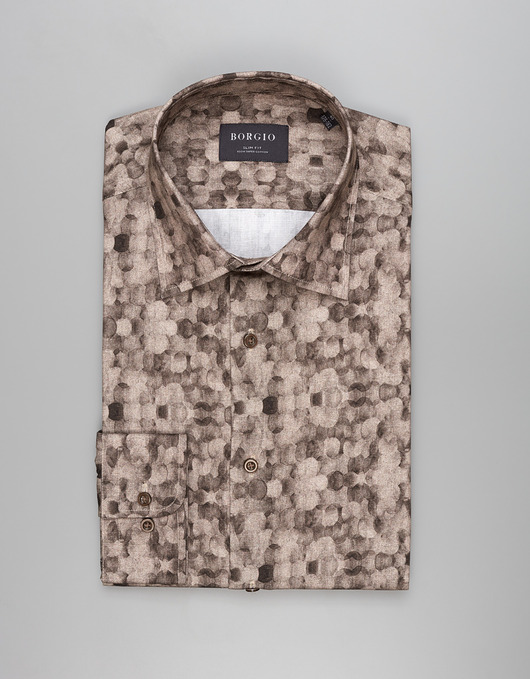 koszule męskie Koszula calimera 00540 długi rękaw beżowy slim fit
