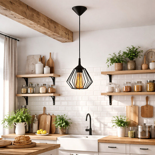 lampy wiszące Czarna lampa wisząca z pojedynczym źródłem światła KENITRA LOFT