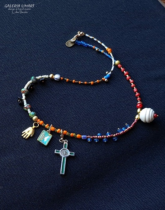 chokery Eklektyczny naszyjnik boho i vintage jedność w różnorodności mix-unikat