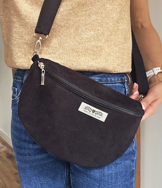 saszetka nerka Czarna nerka eko zamsz boho na ramię pojemna