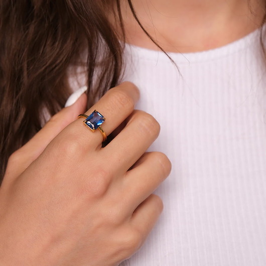 pierścionki złote Złoty pierścionek Blue Treasure z niebieską cyrkonią srebro 925 pozłacane