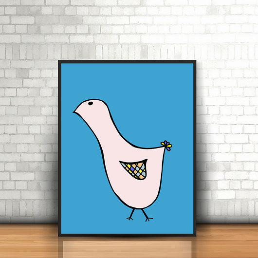 plakat A4 ptaszek na granatowym tle MUKI design