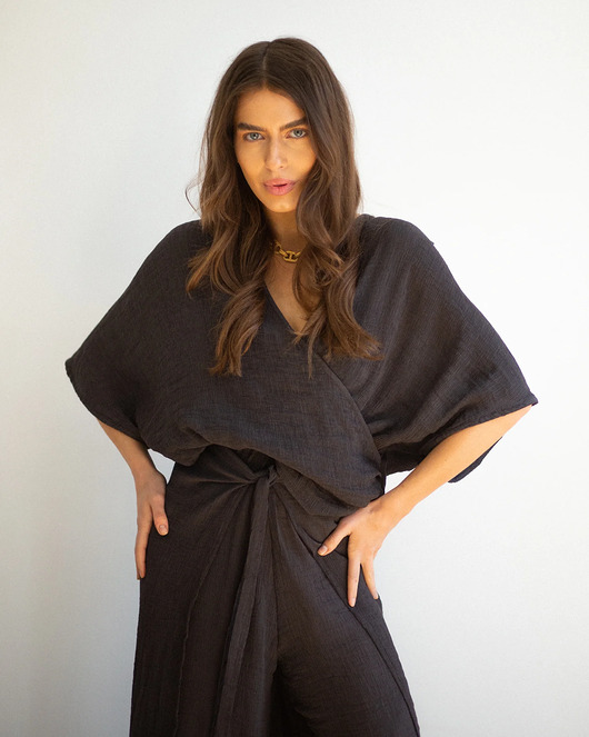 spodnie materiałowe damskie Bluzka kimono Wild antracite