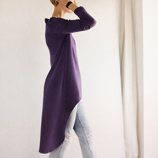 sukienki mini damskie Sukienka Tunika dresowa Przód tył fiolet melanż