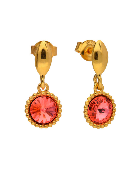 kolczyki swarovski Pozłacane, srebrne kolczyki koralowy kryształ
