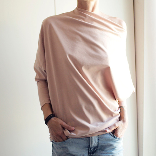 tuniki damskie Asymetryczna Bluzka trapez beżowa