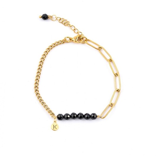 bransoletki z kamieni naturalnych Bestseller! Bransoletka z czarnym Turmalinem Pozłacana stal szlachetna