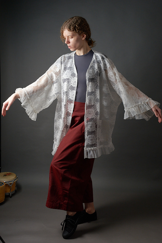 bluzki kimonowe damskie Długa biała bluzka kimonowa z koronki w stylu vintage