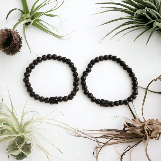 bransoletki z kamieni naturalnych KOMPLET dla PARY - czarny turmalin i lawa - ochrona, energia