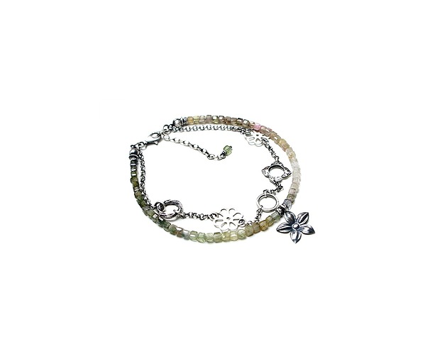 bransoletki wire wrapping Turmaliny ombre /flower/-  bransoletka