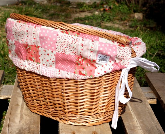 kosz rowerowy z podszewką w patchwork bajki jak z bajki