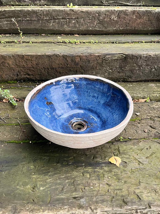 umywalki Umywalka Niebieska Chmurka Ceramiczna Nablatowa Okrągła Ręcznie Robiona
