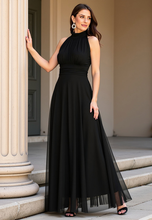sukienki maxi damskie Elegancka rozkloszowana sukienka maxi bez rękawów z dekoltem halter - M1173