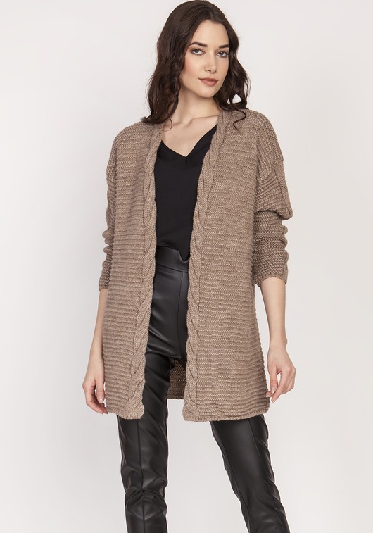 Ciepły sweter - kardigan,SWE127 mocca Lanti