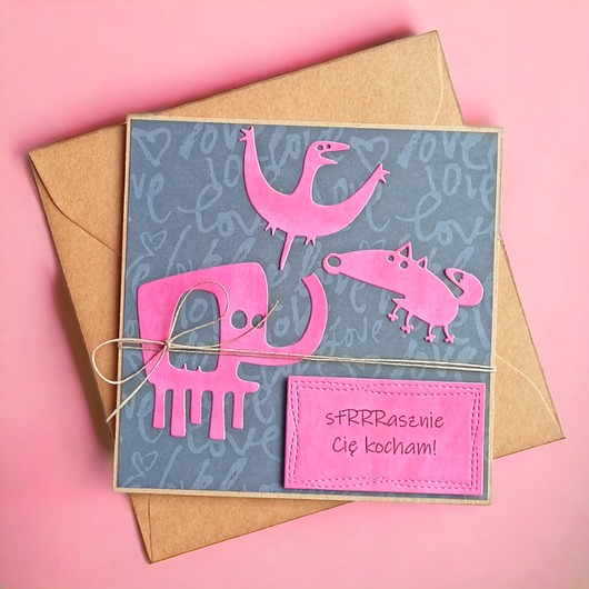 kartki scrapbooking Strasznie Cię kocham - nietypowa kartka walentynkowa, halloweenowa, bez okazji