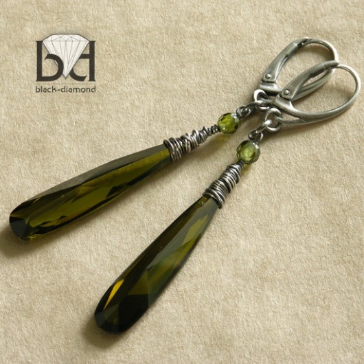 Oliwkowe cyrkonie w srebrze Black Diamond