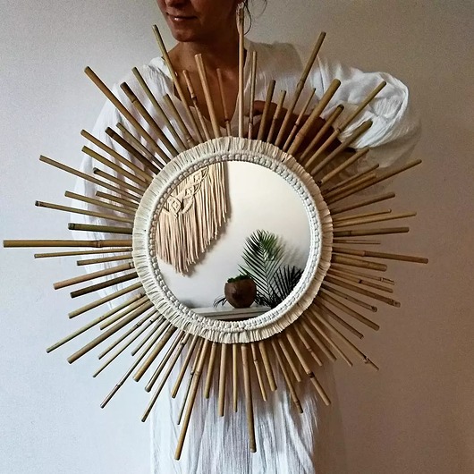 Lustro bambus/makrama 80 cm Zaplątana W Sznurki