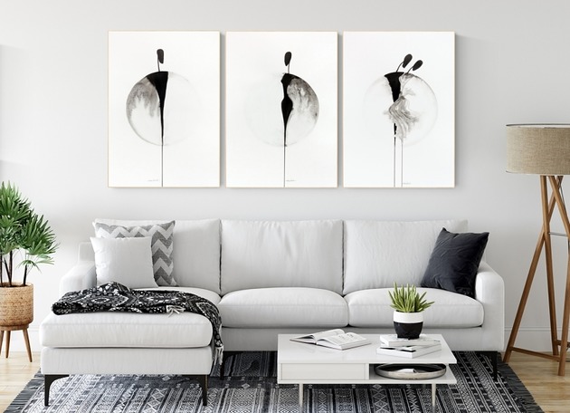 Zestaw 3 obrazów 50 x 70 cm malowany ręcznie MiniMalArt