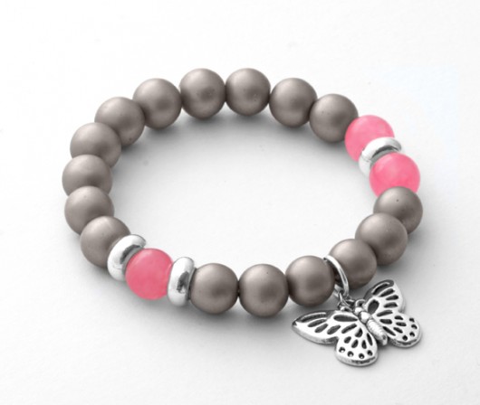 Glass pearl with butterfly pendant in gray. Lavoga