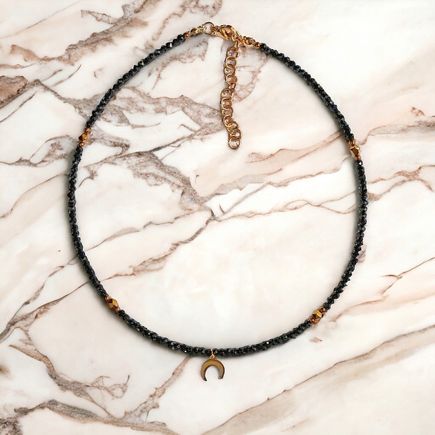 chokery Ochronny naszyjnik : lunula & czarny turmalin w pudełku jubilerskim