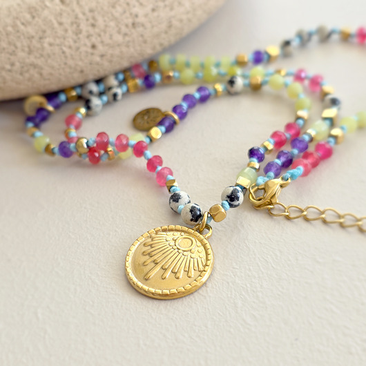 wisiory Naszyjnik na sznurku jadeit, agat, jaspis dalmatyński