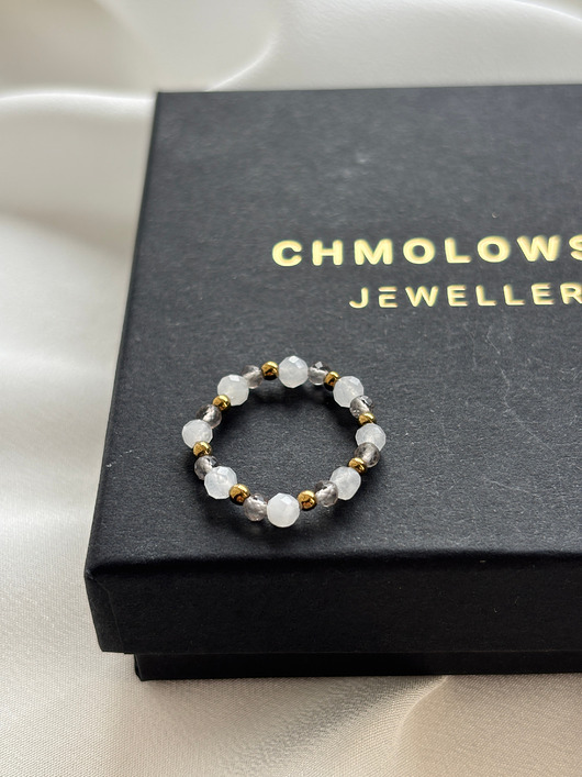 pierścionki elastyczne Pierścionek elastyczny Kwarc Dymny i Kamień Księżycowy