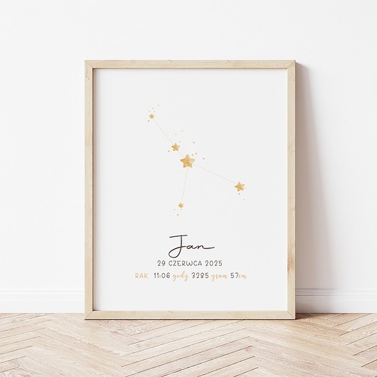 obrazy i plakaty do pokoju dziecięcego Metryczka dla dziecka znak zodiaku
