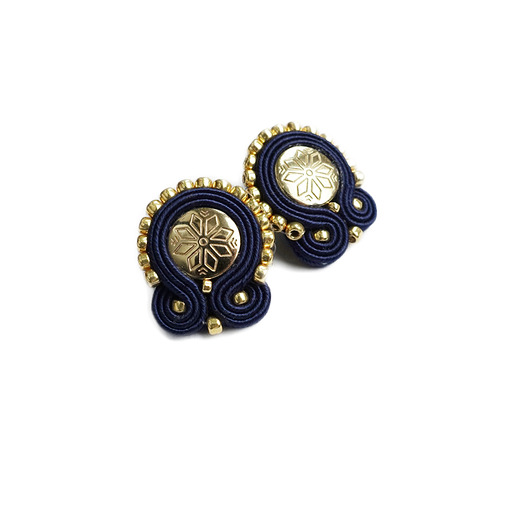 Złoto i granat- eleganckie kolczyki soutache Mró Soutache
