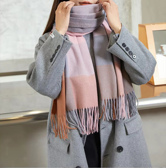 szale damskie Szalik Damski kaszmirowy wełna różowy szary