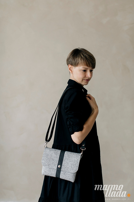 torby na ramię Marmollada - filcowa listonoszka SZARA + czarny