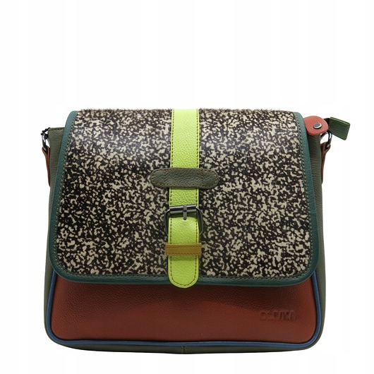 torby na ramię Torebka damska klasyczna na ramię skórzana pojemna klapka wzór OLIVKA