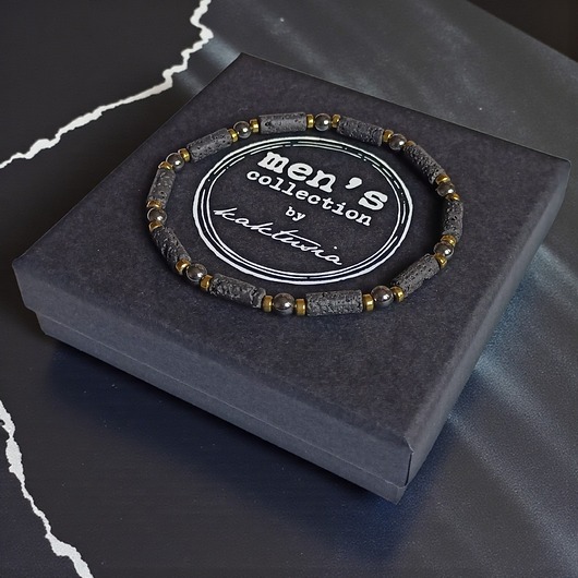 biżuteria męska ENERGETYZUJĄCA, POPRAWIAJĄCA NASTRÓJ : delikatna bransoletka : lawa, hematyt