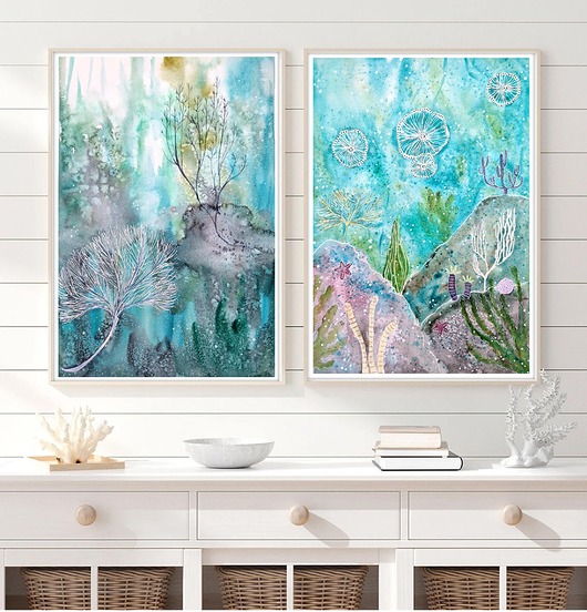 grafiki i ilustracje Zestaw 2 prac A3. Rafa koralowa