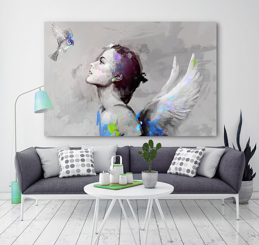 Obraz na płótnie "SHE&BIRD&BLUE" 120x80 cm Krzanoo