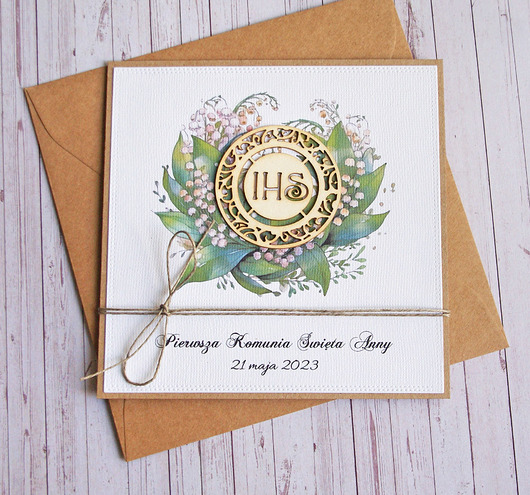 kartki na komunię Kartka, PERSONALIZACJA : konwalie : I Komunia Święta : KONWALIE : IHS
