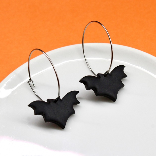 kolczyki z masy plastycznej HALLOWEEN Kolczyki koła nietoperze